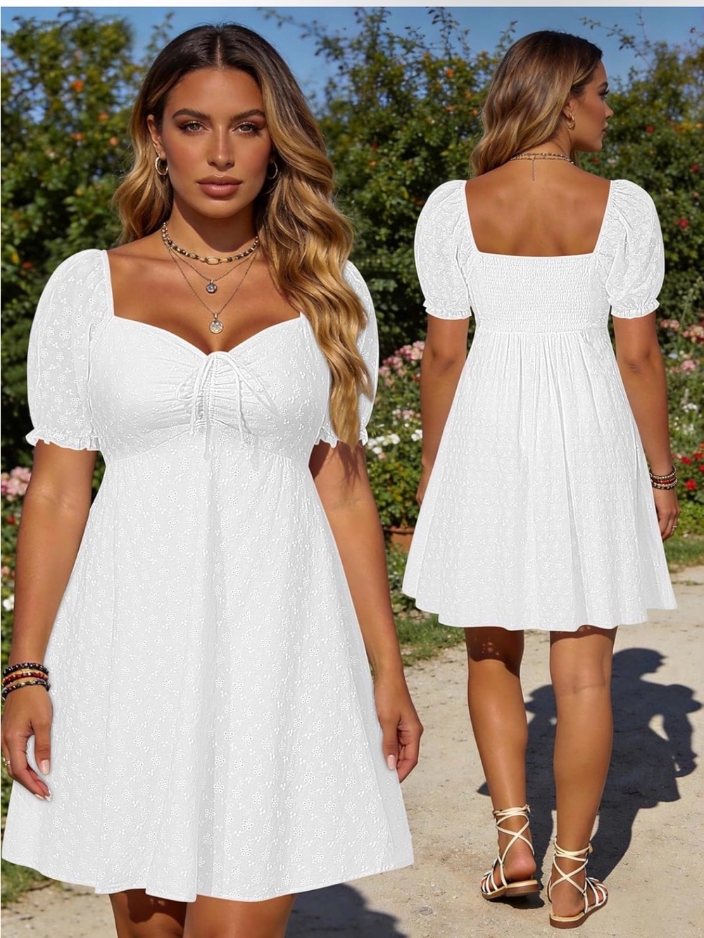 Milkmaid Boho Babydoll Dress XXL Lace Eyelet Puff Sleeve Peasant Prairie Cottage